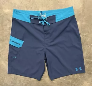 Under Armour Swim Trunks Mens 36 Blue Solid Board Shorts 10" Inseam - Picture 1 of 3