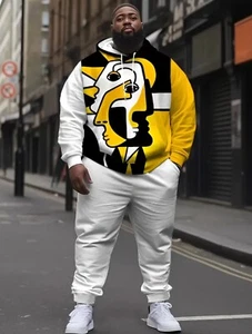 Men’s Tracksuit 2 Piece Casual Pants Hoodie Sweatsuit Set 5XL - Picture 1 of 5