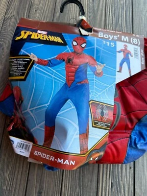 漫威蜘蛛侠男孩 M (8) 服装带衬垫连身裤和织物面具 — 第 1/4 张图片