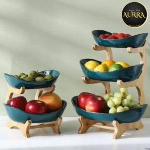Ciotole da portata cesto frutta multistrato con telaio in legno di bambù. - Foto 1 di 11