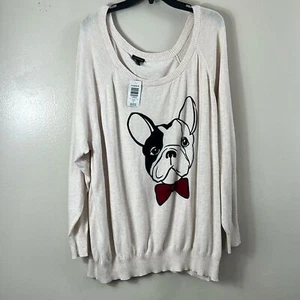 Torrid sweater crew neck cream/pink oversized women’s size 4 equivalent, size 26 - Picture 1 of 10