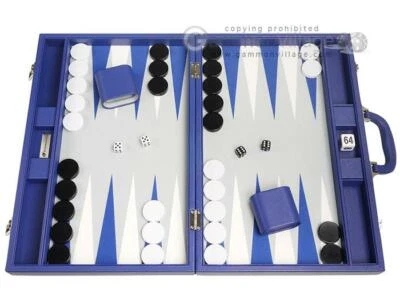 New 19" Silverman & Co Large Faux Leather Backgammon Set – Indigo Blue w/ Grey - Image 1 of 4