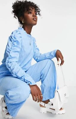 Pieces Womens Textured Wide Leg Trousers In Blue RRP £32 - Image 1 of 2