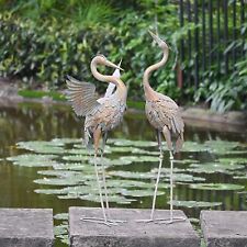 Heron Garden Statues Sculptures Backyard Decor Metal Yard Art Bird Lawn 2 set