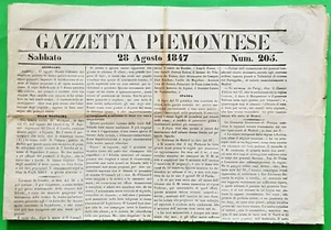 OO948-Piemonte-Gazzetta Piemontese 1847 With Stamp - Picture 1 of 2