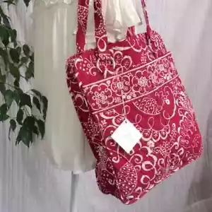 VERA BRADLEY Perfect Pocket Tote Twirly Birds pink white tall book bag laptop - Picture 1 of 16