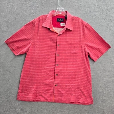 Nat Nast Men Button Up Shirt Large Pink Striped 100% Silk Short Sleeve Collar - Image 1 of 4