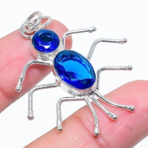 Colgante de joyería de plata de ley 925 hecho a mano con piedras preciosas de tanzanita azul tamaño 1,50" - Imagen 1 de 1
