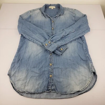Camisa de tela y piedra para mujer mediana azul denim ligera con botones túnica top Foto 1 de 4