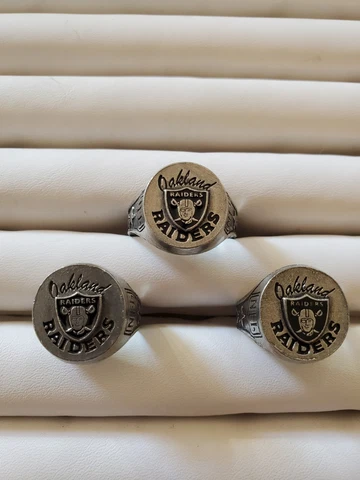 OAKLAND RAIDERS HAND PAINTED  PEWTER RINGS WITH TEAM LOGO- LOT OF 3-   SIZE 10 Cover
