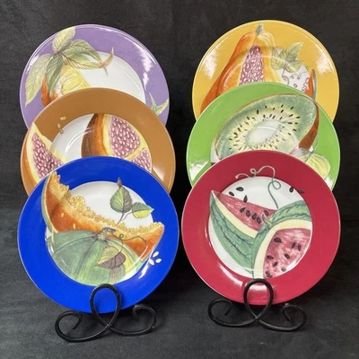 Set of 6 Philippe Deshoulieres Limoges FRUIT EXOTIQUES Salad Plates 7 1/4 In. - Image 1 of 4