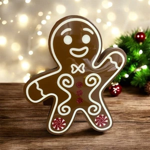 Federkiel auf Papier rustikal Lebkuchenmann Holz Weihnachtsdeko rot Glitzer NEU - Bild 1 von 2