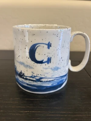 Anthropologie Buoyant Letters Stoneware Mug “C” Blue Speckled Nature Design - Image 1 of 4