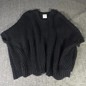 PLANET by LAUREN G Womens Sweater OSFA Black Cotton Tight Knit Relaxed Shawl - Picture 1 of 6