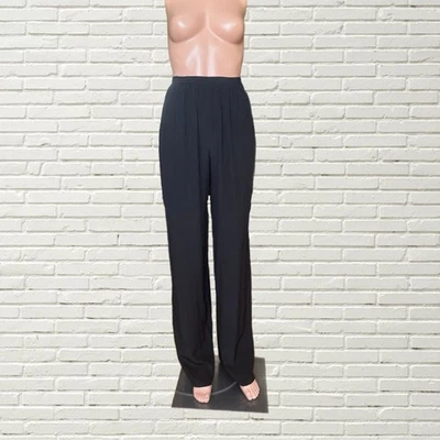 复古 70 年代 Bill Blass 真丝裤 - 黑色丝绸雪纺直筒裤 — 第 1/4 张图片