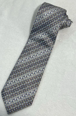 BRUNO PIATTELLI 手工制作 100% 真丝编织多色蓝色和金色男式领带 — 第 1/4 张图片