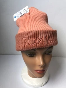 JUNIOR ROXY ORANGE COLOR BLOCK FREJA KNITTED CUFF SKI/SNOW BEANIE ONE SIZE NWT - Picture 1 of 7
