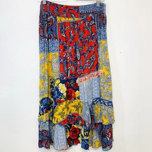 Multiples Midi Skirt Medium Pull On Flowy Ruffle Colorful Abstract Boho Floral - Picture 1 of 9