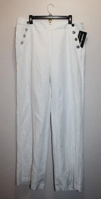 KARL LAGERFELD WOMENS CASUAL TROUSERS LINEN STRAIGHT WIDE-LEG WHITE SIZE 16 US - Image 1 of 3