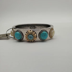 Chicos Selena Silver Tone Round Hinged Bangle with Simulated Stone Bracelet - Picture 1 of 7