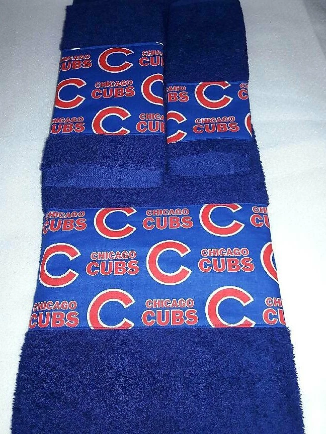 Juego de toallas de baño de 3 piezas Chicago Cubs MLB hechas a mano ¡Gran regalo!! Foto 1 de 1