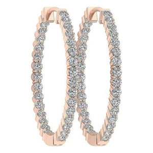 Inside Out Hoops Earrings Round Cut Diamond I1 G 0.80 Ct 14K Rose Gold Appraisal - Picture 1 of 10