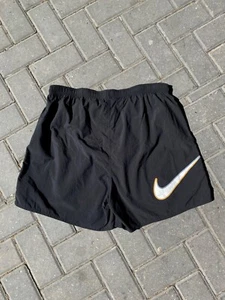 Vntg 90s Nike Big Swoosh Black Swim Shorts Nylon Drawstring Pockets Mens Size XL - Picture 1 of 7