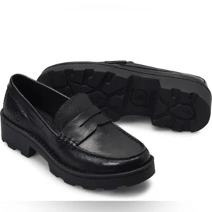 Born Womens Carrera Lugged Sole Tan Brush Off Black Penny Loafers Shoes 9.5M - Picture 1 of 15