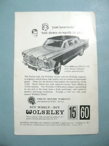 stampa pubblicita advertising AUTO CAR WOLSELEY FARINA WHISKY QUENN ANNE 1960 - Imagen 1 de 2