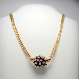Vintage 50'S Gold Pearl Pendant Necklace For Women - Picture 1 of 9