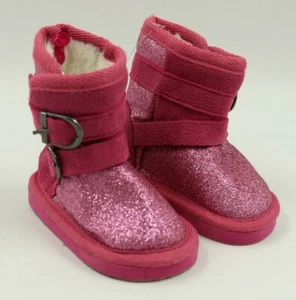 Toys R Us Baby Girl Pink Glitter Faux Fur Lined Winter Boots Size 3 - Picture 1 of 6