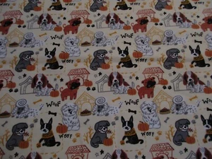 Fall Pups Super Snuggle Flannel Fabric BTY Puppy Dog Bones Paw Prints Pumpkins - Picture 1 of 5