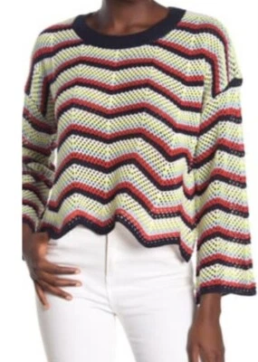 NWT LUMIERE Colorful Striped Scalloped Crochet Sweater Size-M - Image 1 of 4