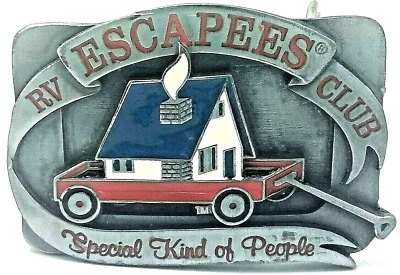 RV Escapees Club Hebilla de cinturón 1995 Siskiyou Hebilla de cinturón Co Peltre y esmalte En muy buena condición Foto 1 de 4