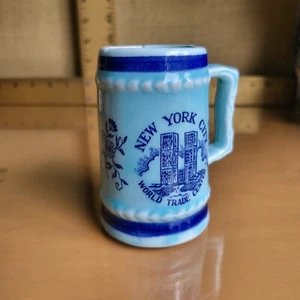 Tazza souvenir vintage New York City World Trade Center WTC blu Giappone - Foto 1 di 7