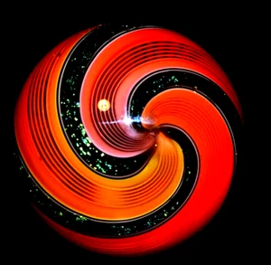 HOT HOUSE GLASS MARBLE/1.713"-TRIPLE DICHROIC LATTICINIO-GR.LUTZ,SALMON,CHERRY+ - Picture 1 of 16