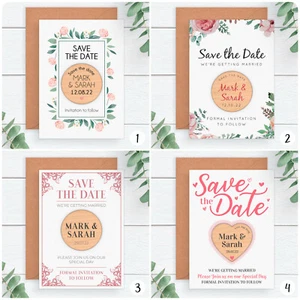 PERSONALISED Pink Wedding Save The Date Cards Rustic Wood Fridge Magnets Boho - Picture 1 of 10