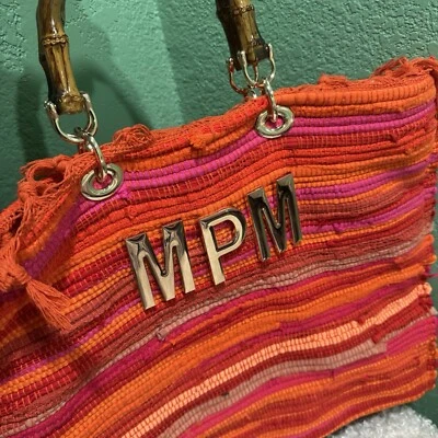 Mia Tote Bag Pink Red Orange Bamboo Handles Retro Y2K - Image 1 of 4