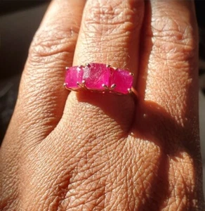 African Ruby Trilogy Ring in Rose Gold Vermeil over sterling silver 5.35ctw - Picture 1 of 9