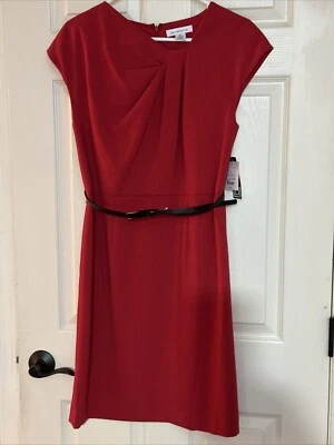Nuevo con etiquetas Vestido Liz Claiborne Damas Rojo Sin Mangas Cinturón TALLA 10 Foto 1 de 4