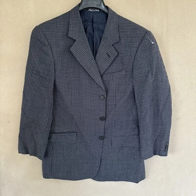 Abrigo Traje Valentino Uomo Italia 42S Corto Lana Seda Negro Gris Cuadrado Rayas Foto 1 de 4