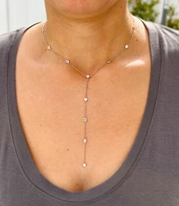 14 Karat Roségold Rund geschnitten Moissanit by The Yard Y-Stil Halskette Lünette 0,75ctw - Bild 1 von 7