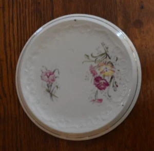 ANTIQUE PRE-1891 ROUND PORCELAIN 6.5" TRIVET HOT PLATE TEA TILE  FLORAL MOTIF - Picture 1 of 3