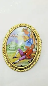 Antique Limoge Painted Porcelain Brooch - Picture 1 of 8