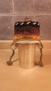 Kleinkinder handgestrickt Chullo Mütze 50 % Wolle 50 % Baumwolle Ohrenklappen gefüttert Native Style  - Bild 1 von 8