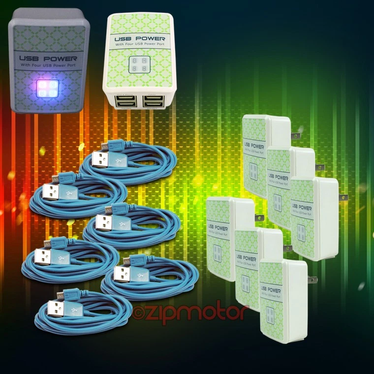 6X 4 USB-ANSCHLÜSSE WANDADAPTER + 3 FUSS KABEL NETZTEIL LADEGERÄT SYNC AQUA GALAXY NOTE NEXUS - Bild 1 von 1