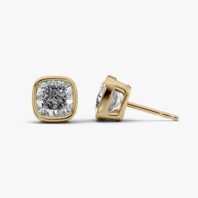 18k Yellow Gold Earring Diamond Lab Grown Cushion 2.00 Carat IGI Certified - Image 1 of 4