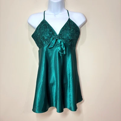 Lencería Cami Top Vintage Y2K Kelly Verde Satinado Mujeres M Hada Encaje Sexy Fluido Foto 1 de 4
