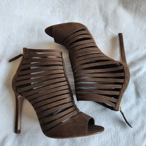 Zara Womens Strappy Peep Toe Zip Back High Heels - Tan - Size 3/36 - Picture 1 of 9