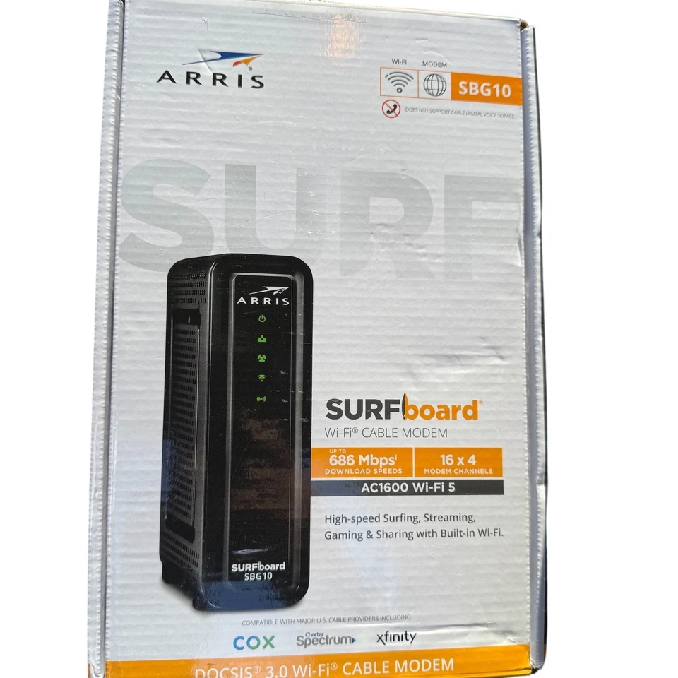 Router módem cable Wi-Fi Arris SURFboard SBG10 DOCSIS 3.0 AC1600 COX Xfinity Foto 1 de 4